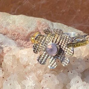 TWO TONE ROSE QUARTZ 925 STERLING SILVER RING, SIZE 8